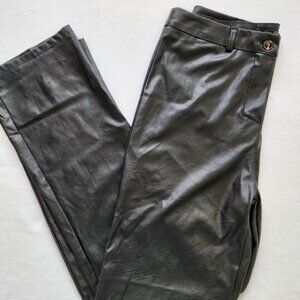 Boohoo Faux Leather Pants Black Straight Leg Tailored Stretchy Soft Edgy Sexy 10